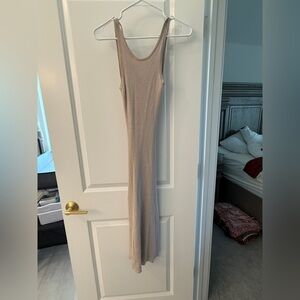 Ribbed Scoop-Neck Maxi Dress in Beige